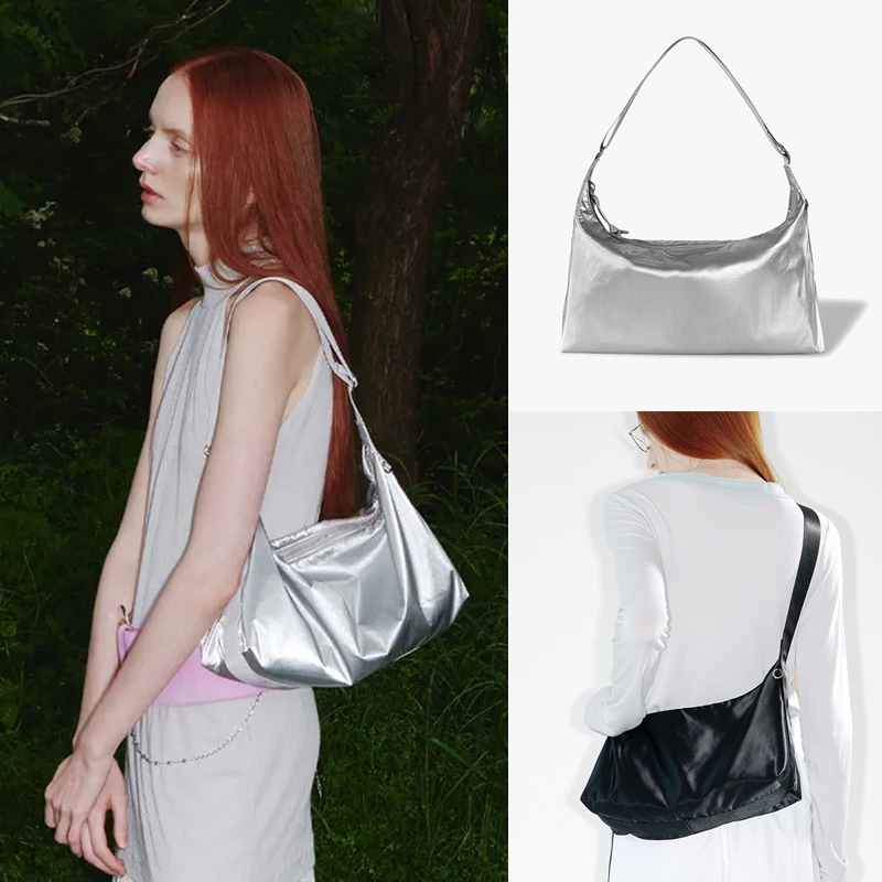 FENNEC_MEDIUM HOBO - BLACK / SILVER