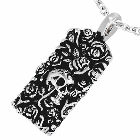 スカルローズステンレスペンダントトップ 髑髏 ドクロ ガイコツ バラ 薔薇 花 フラワー サージカルステンレス316L ネックレス パーツ 首飾り アクセサリー 男性 女性 stt00-00-0492