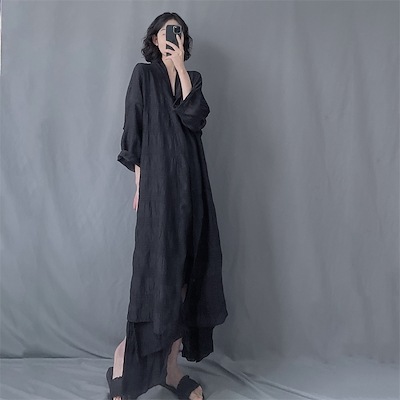 レトロダーク　ロング丈　焼け止め　ビッグカーディガン　ダークジャカード　氷感　バックレス　ゆったり　長袖コート　夏