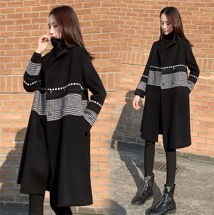永遠のファッション女神 気高い エレガント コート 中長セクション 千鳥格 ウールコート 女性らしい美しいシルエットを映し出します