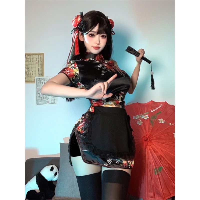 ロリータドレス チャイナドレス セクシー 中国風 メイド服 制服 二点セット