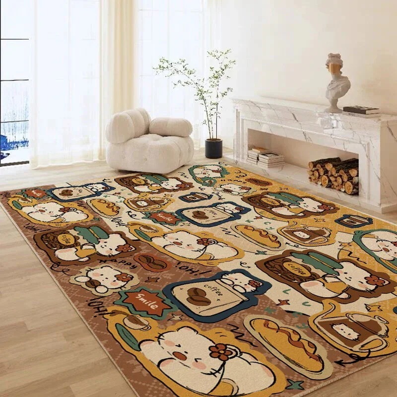 猫のコーヒーのパンのカーペット寝室の居間の部屋は新型のかわいい漫画の風格の四季の通用するマットを飾ります