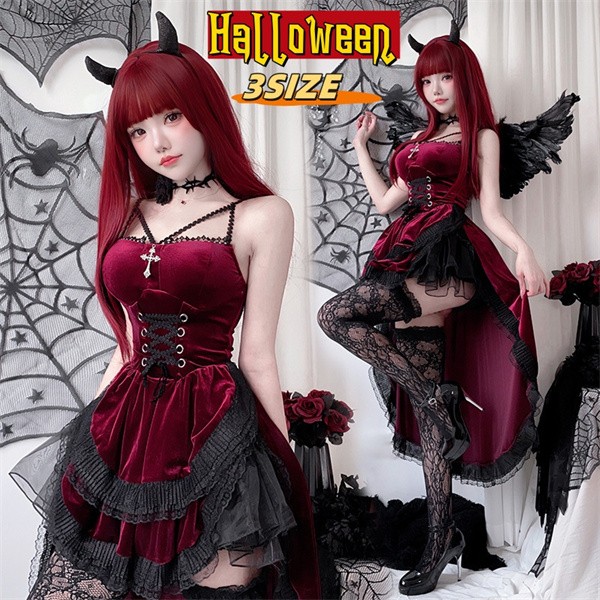 ハロウィン コスプレ 大人 欧米風ダークゴシック ハロウィン衣装 レディース ワンピース テールスカート 魔女 吸血鬼 花嫁 パフォーマンス衣装