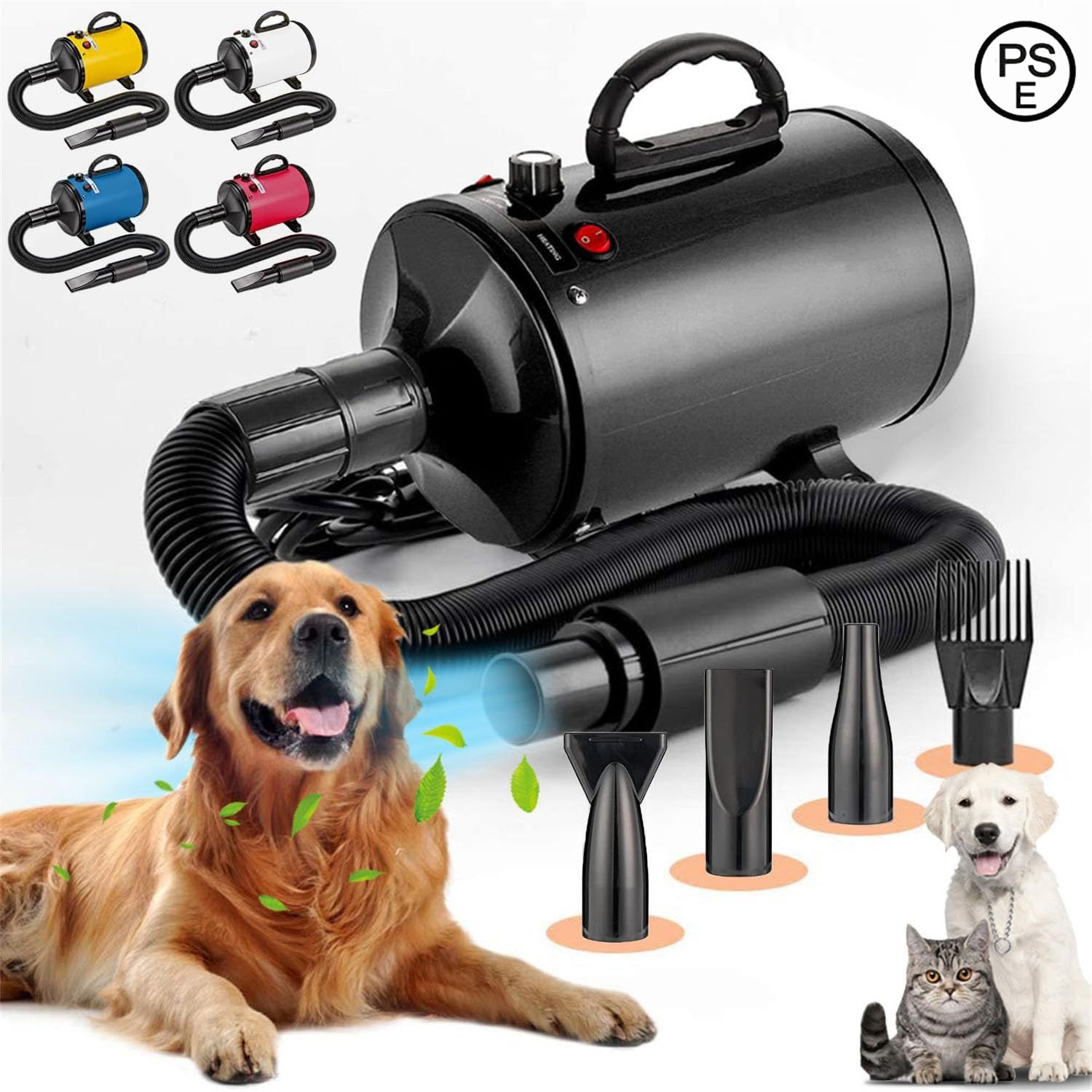 ペットドライヤー 2800W 犬用ドライヤー 100V ペットブロワ 大風量 犬用乾燥機 無段階風速制御 30-70℃温度可調整 犬 ドライヤー 4種ノズル付き 犬/猫兼用