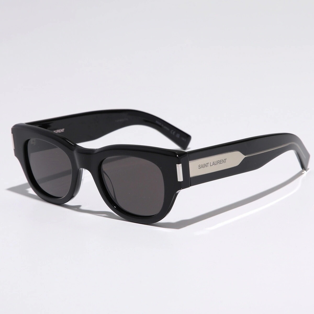 SAINT LAURENT サンローラン サングラス SL 573 レディース キャットアイ型 セルフレーム フルリム ロゴ アイウェア 001/BLACK-CRYSTAL-GREY