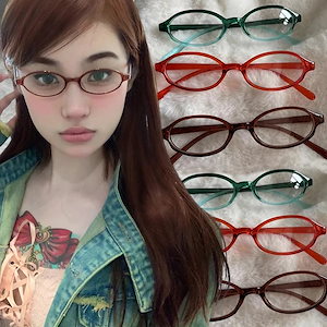 女性のためのレトロな楕円形のメガネ赤と緑のフレーム女の子のための眼鏡装飾的なメガネアンチブルー海辺の運転y2k