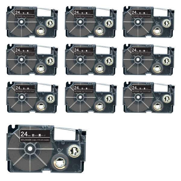 カシオ用 ネームランド 互換 テープカートリッジ XR-24ABK ラベル 10個セット 24mm／黒テープ／白文字