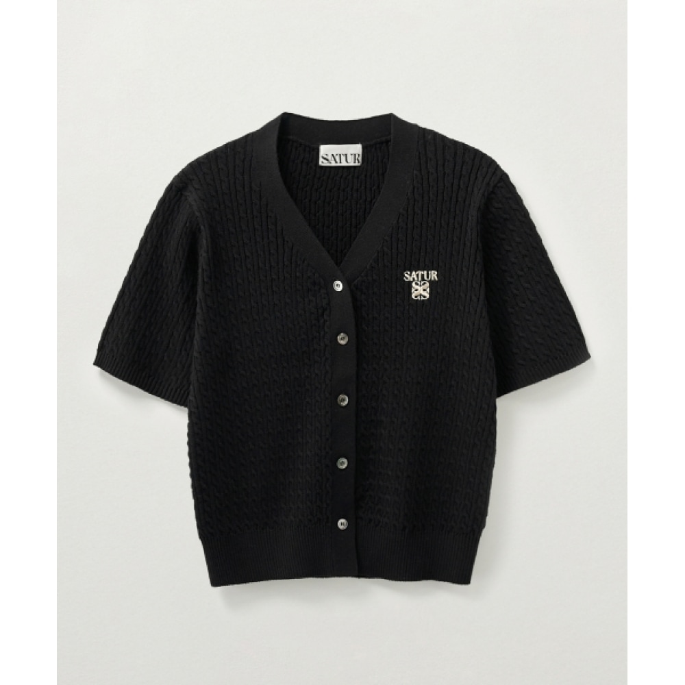 SATUR (W) ケーブルニットハーフカーディガン ブラック