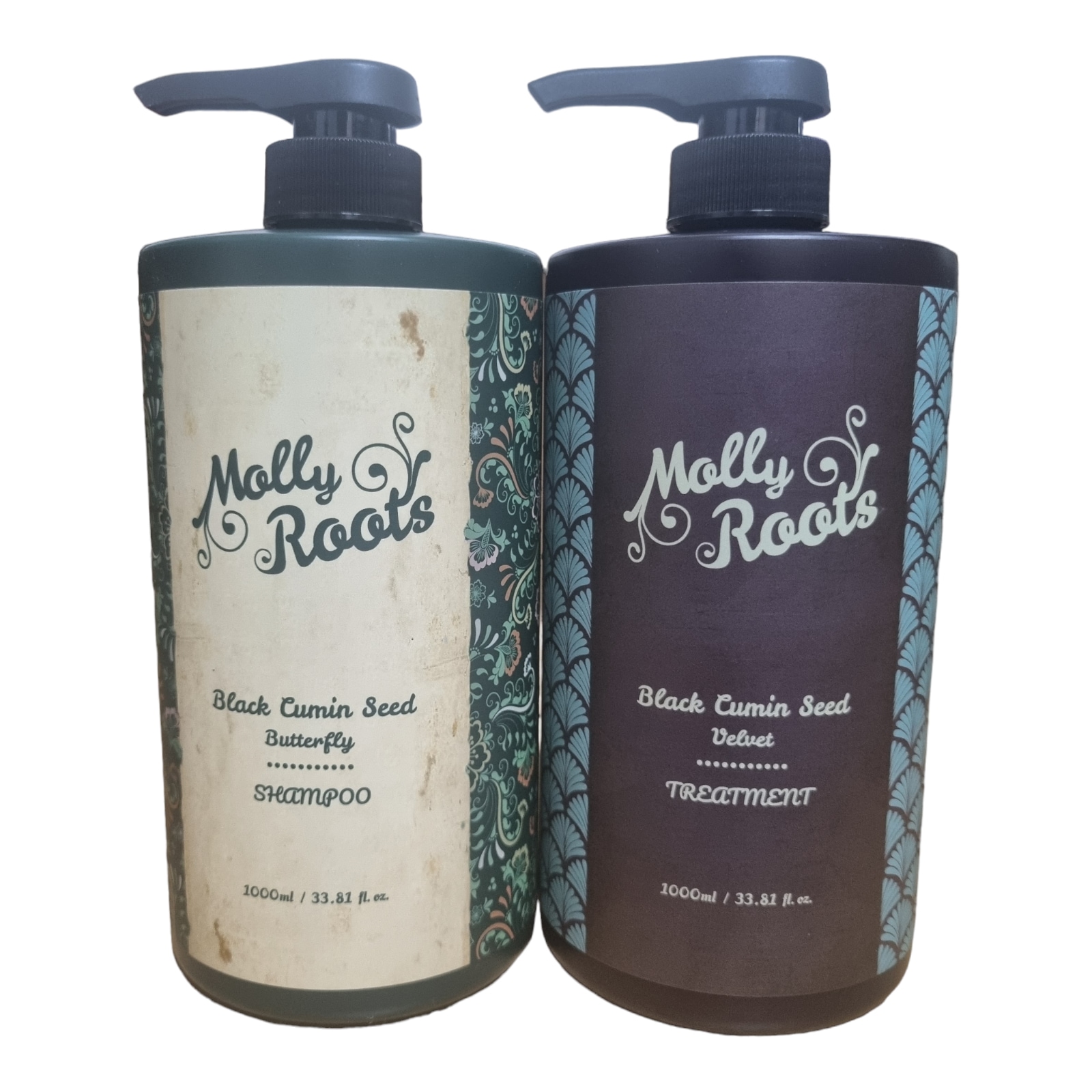 Molly Roots　ブラッククミンシードシャンプー＆トリートメントセット　弱酸性　各1000ml　大容量サイズ　脱毛ケア　頭皮ケア　潤い