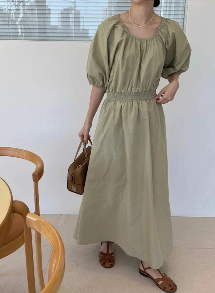 【急速出荷!】ロングワンピース 半袖 レトロ レディース 春 夏 オフショルダー 肩出し オフショル パフスリーブ ウエスト ワンピース ストレッチ Aライン ドレスワンピース 韓国ファ