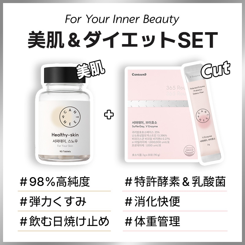 [美肌＆ダイエットSET] 肌の弾力 美肌サプリ + 特許酵素&乳酸菌含有酵素で体重管理