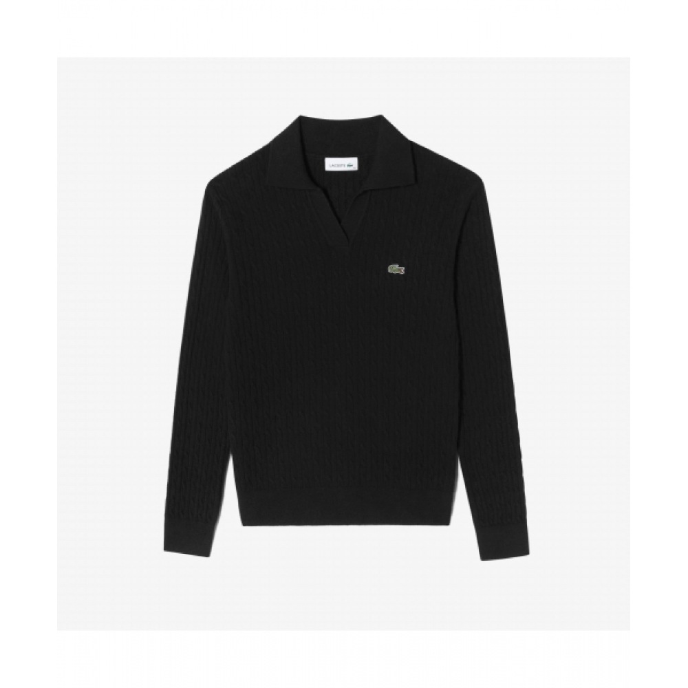 LACOSTE レディースケーブルオープンカラーセーター [ブラック]