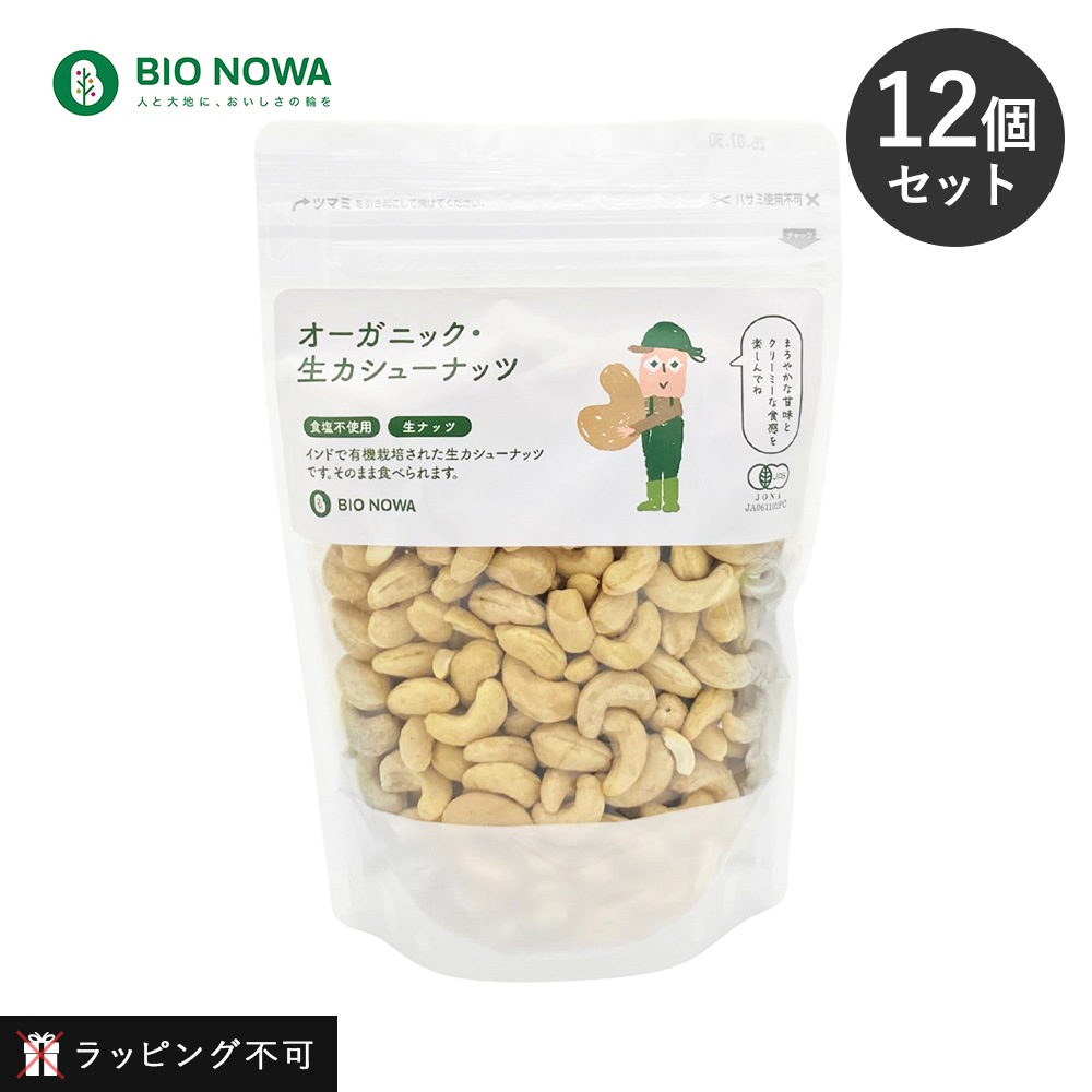 【12個セット】BIO NOWA（ビオノワ）オーガニック・生カシューナッツ 380g オレイン酸 料理 ナッツ 生ナッツ オイルコーティングなし 無調味 生カシューナッツ【ラッピング不可】