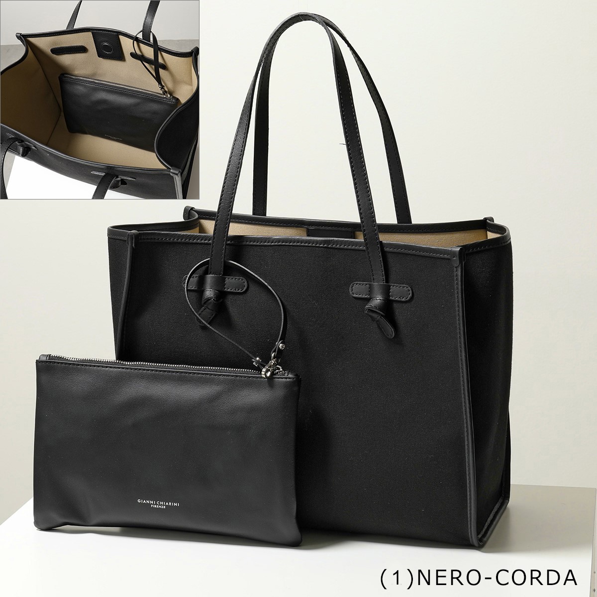 【訳あり】GIANNI CHIARINI ジャンニキアリーニ トートバッグ MARCELLA M マルチェッラ BS 6850 CNV-SE レディース キャンバス ポーチ付き 鞄 NERO-CORD