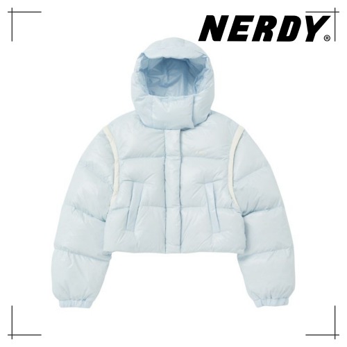 NERDY 公式正規品 womans デタッチャブルスリーブ グロッシー ダウンジャケット Sky Blue 韓国ファッション