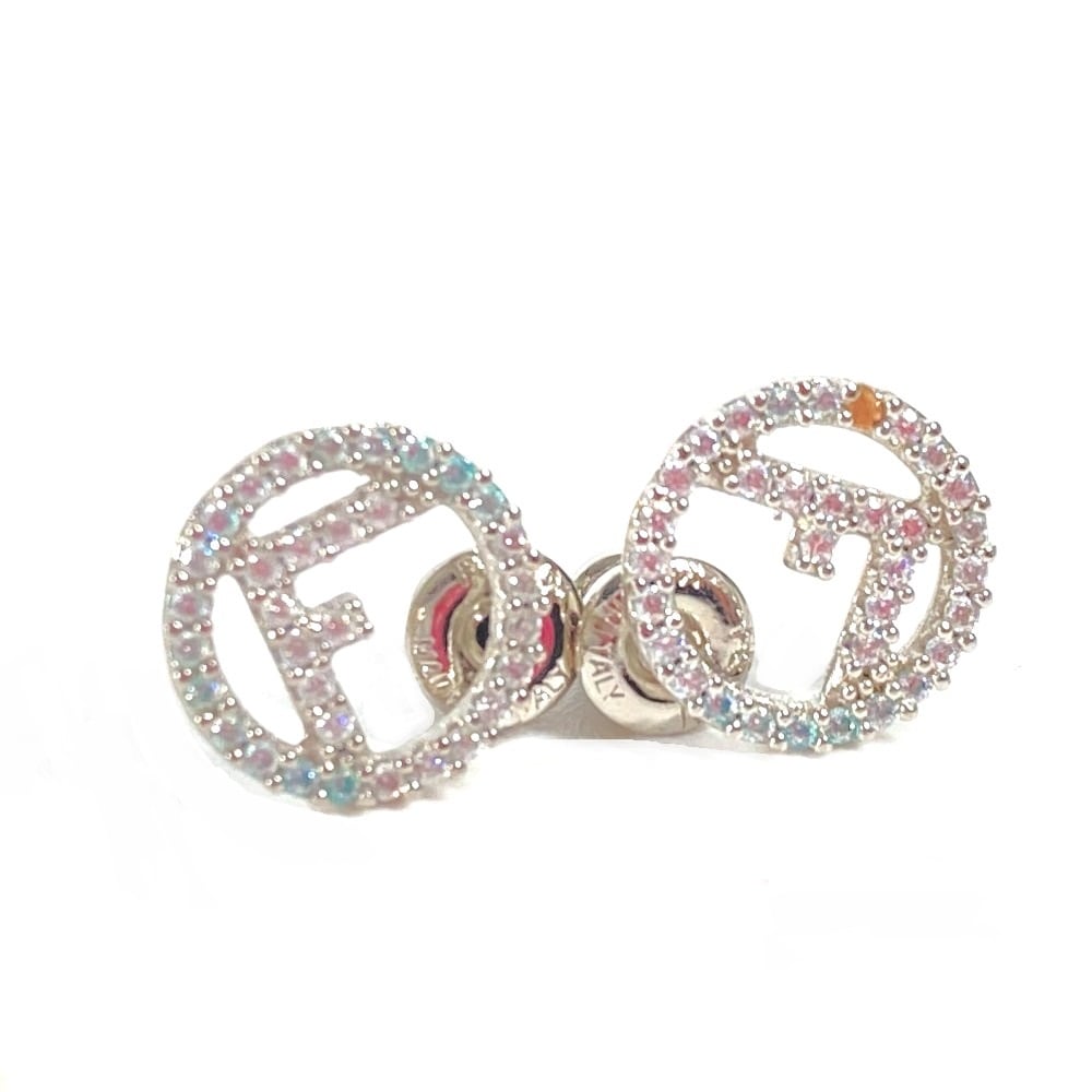 ピアス エフイズ ロゴ ラインストーン アクセサリー メタル シルバー×ブルー