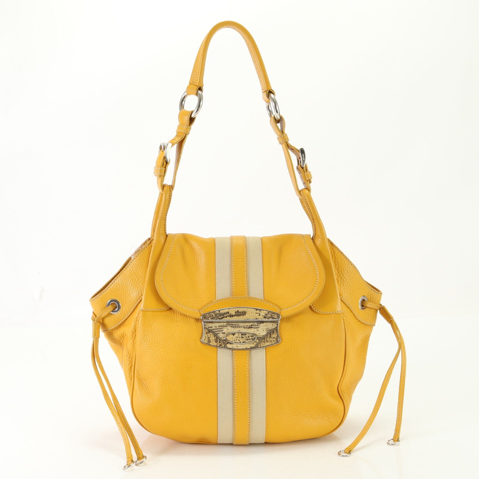 美品 ストライプ レザー ショルダーバッグ 肩掛け トート ハンド 通勤 人気 定番 おしゃれ レディース ENT H36-2 中古