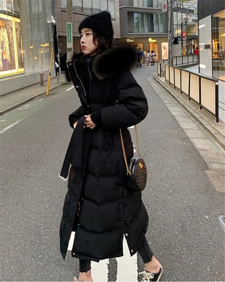 INSスタイル2021 冬 新品 気質 女神 中長セクション 大さい毛皮の襟 腰を括る 綿の服コート