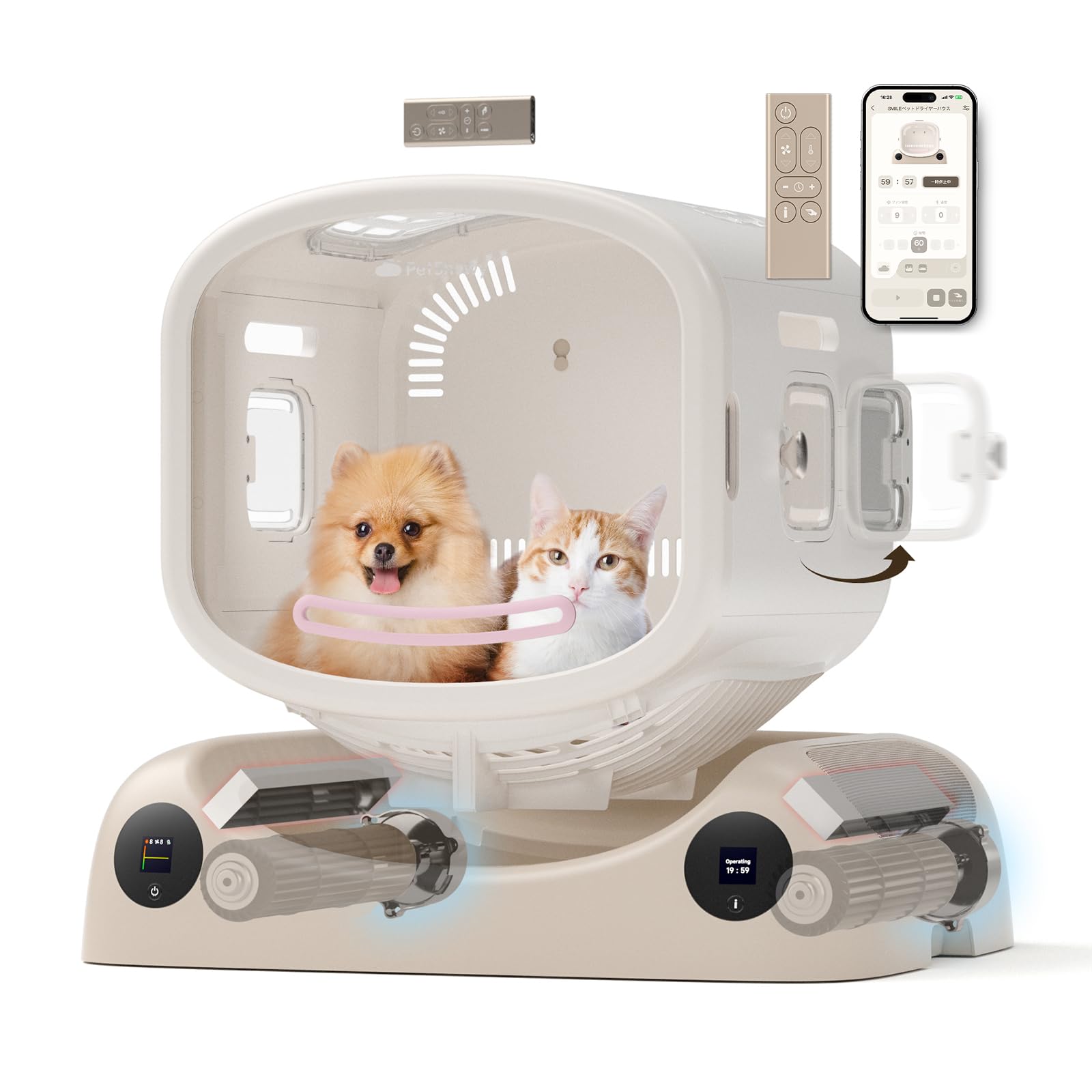 「乾燥率が上手」PetSnowy ペットドライヤーハウス 猫犬 ドライヤー 80L大容量 猫用ドライルーム乾燥機 過熱保護 風力/温度/時間調節 快適モード お風呂後 自動速乾 日本語対応iOS/An