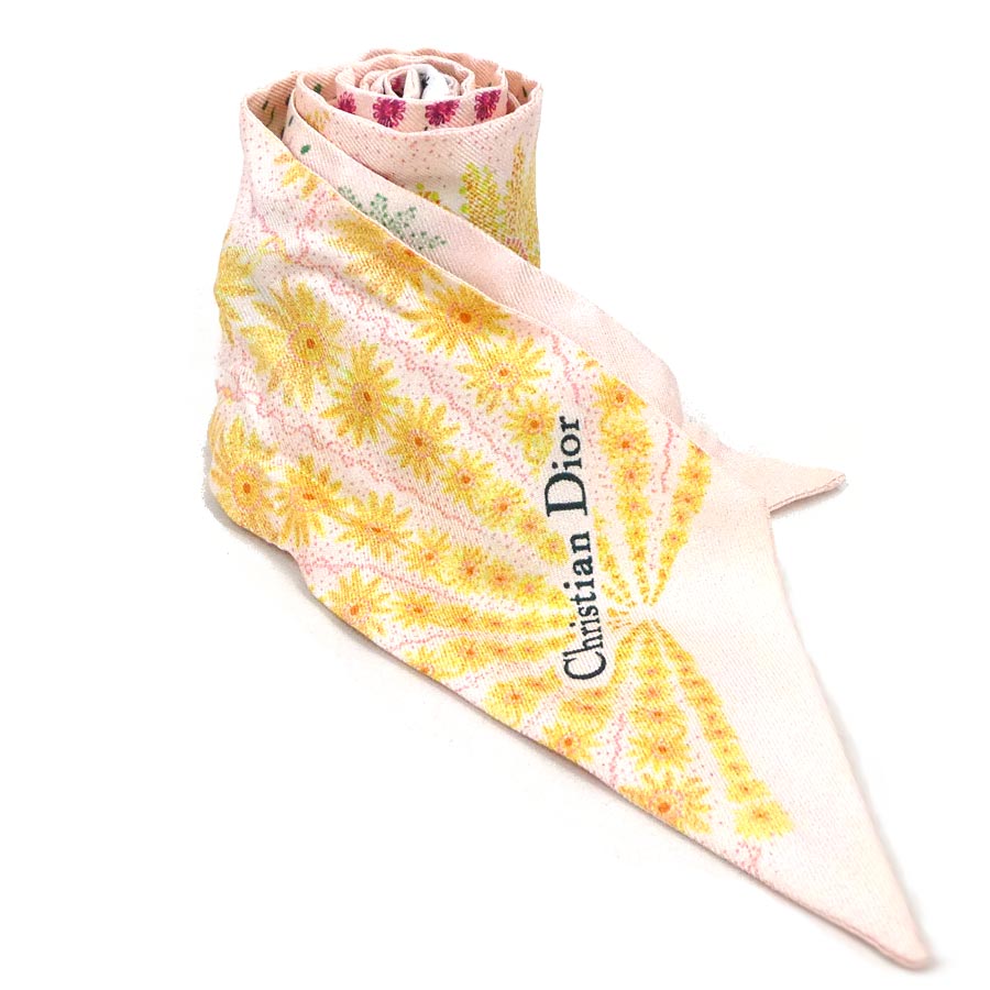 クリスチャンディオール Christian Dior スカーフ リボンスカーフ シルク ピンク系 レディース r10522a