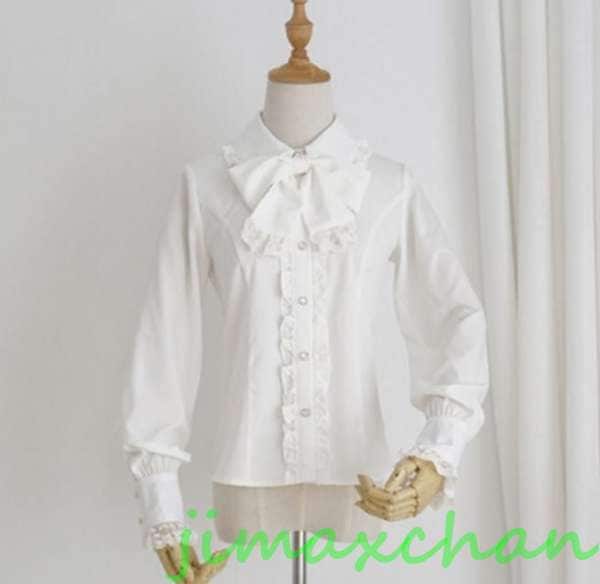 サマー　Lolita系　ロリータ ブラウス シャツ 長袖 トップス ホワイト ブラック 萌え レディース ゴスロリ ロリータファッション　変装　トップス　ホワイト
