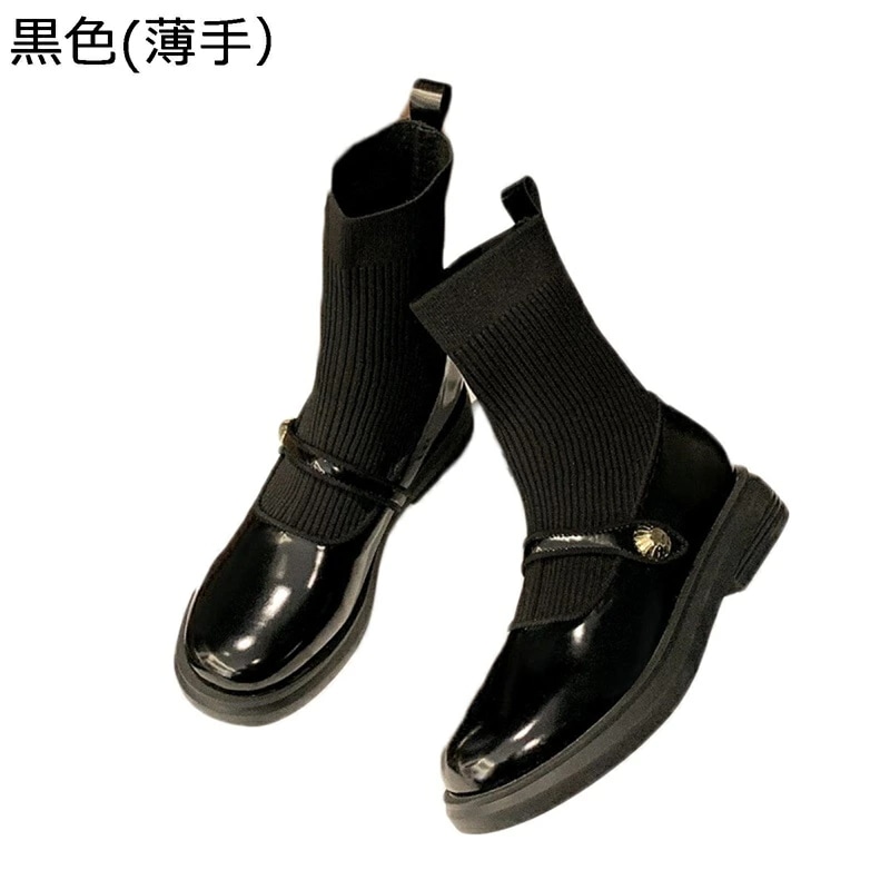 レディースブーツ ソックスブーツ ニット メリージェーン風 切り替え ローヒール ショートブーツ オシャレ 美脚 流行 カジュアル 速乾性 防水 秋靴 冬靴 通勤 オフィス 日常 外出 ブラック 5,735円