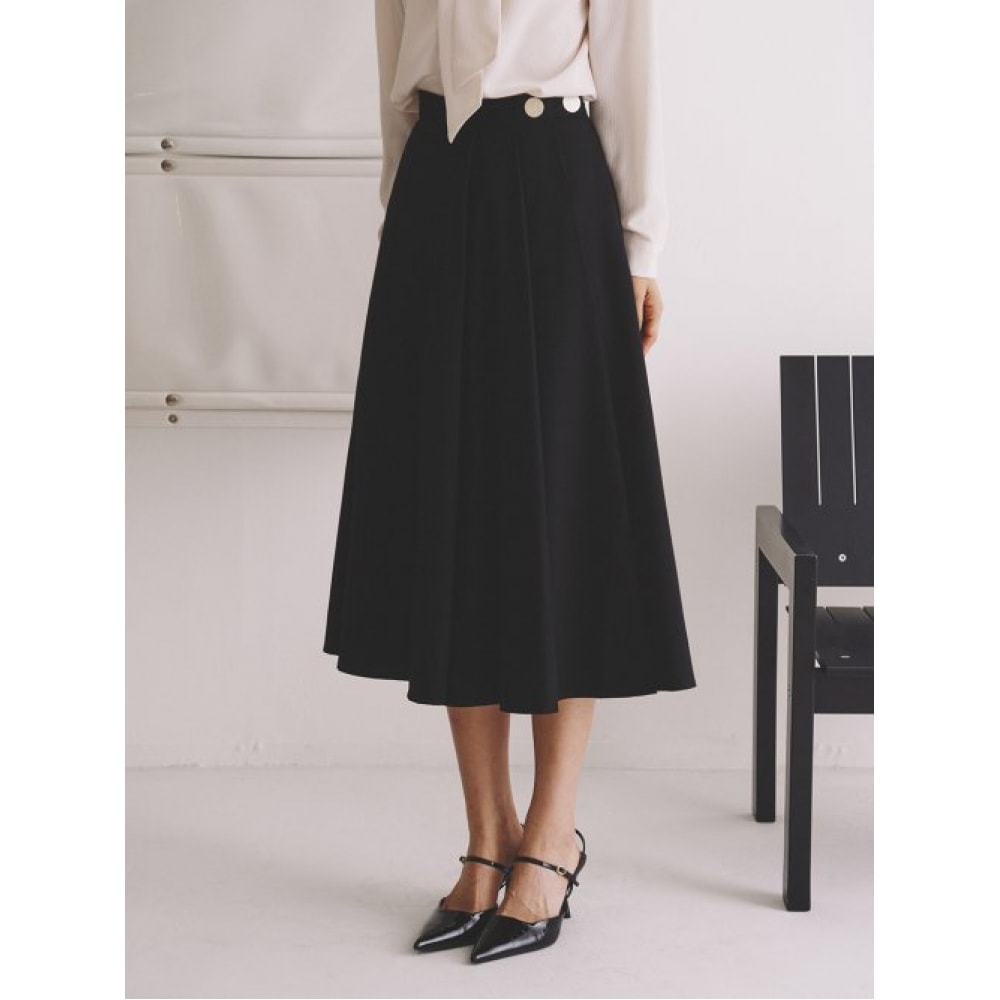 GANISONG (GANISONG) ゴールドボタンラップロングスカート_ブラック