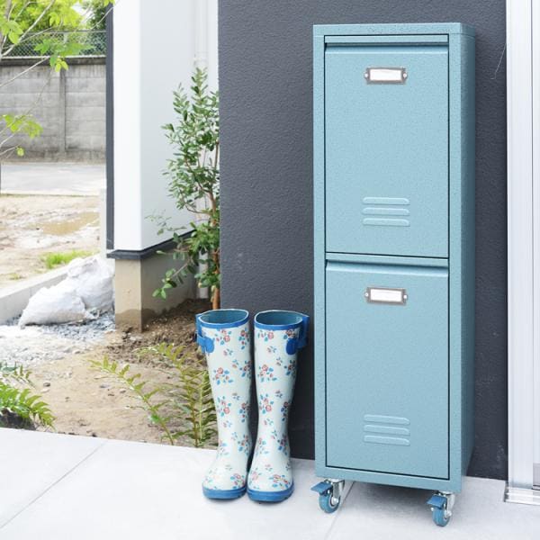 ゴミ箱 分別 ごみ箱 2段 スチール キャスター付き ロッカー風 おしゃれ インダストリアル 収納 ダストボックス ブラック 黒 グリーン 緑