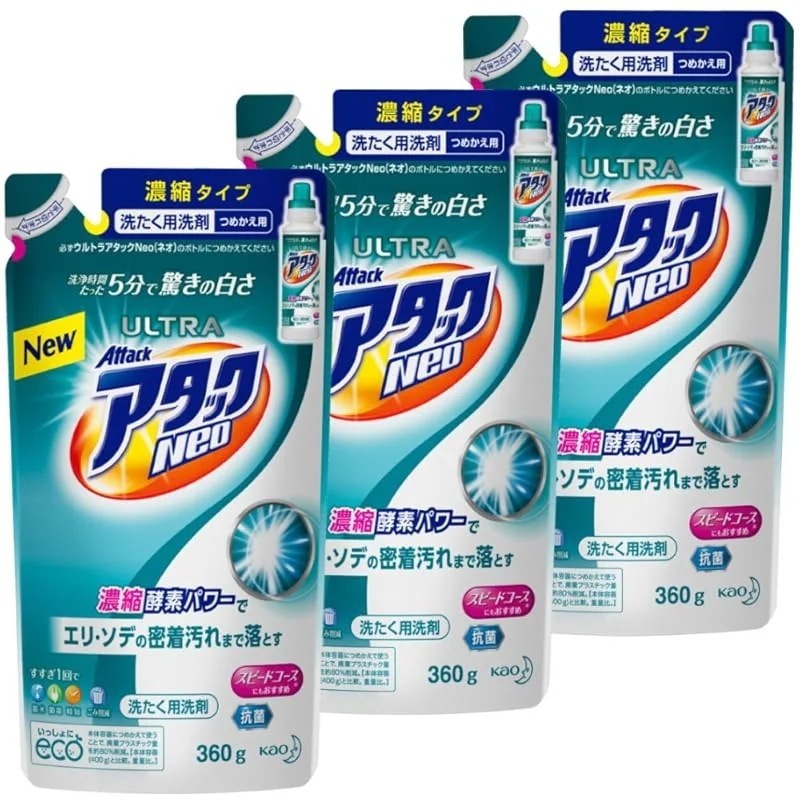 【即納】【まとめ買い】ウルトラアタックNeo 洗濯洗剤 濃縮液体 詰替用 360g×3個