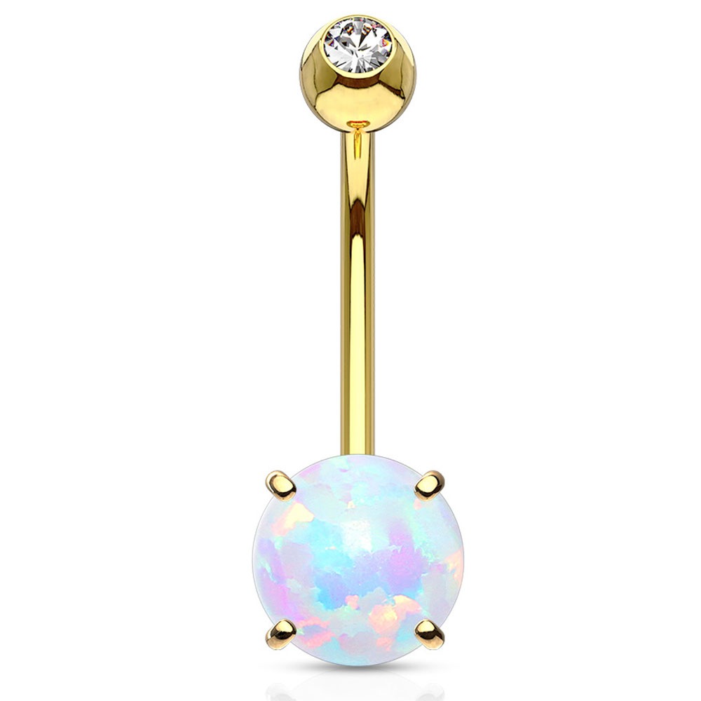 ヘソピアス 14G 14K 6mmオパールストーン バナナバーベル ボディピアス へそピアス 耳