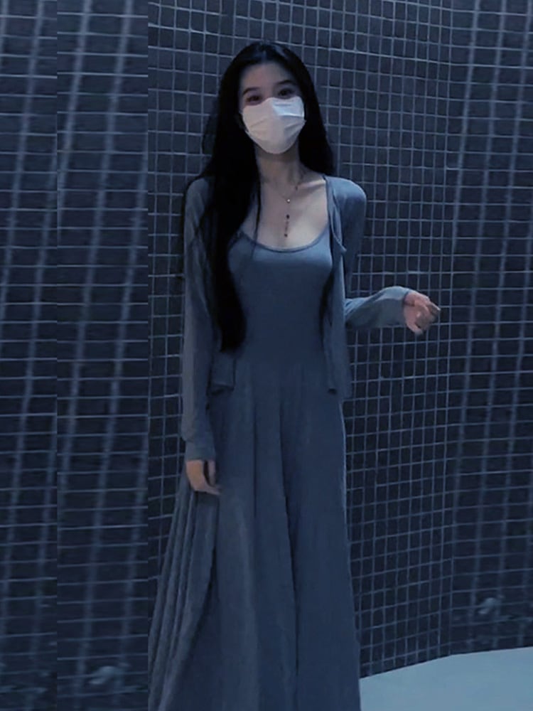 キャミソールドレス子供のシーズン2023新しいお茶はロングドレスのシニア感覚をドレープ服のセット全体を着用してください