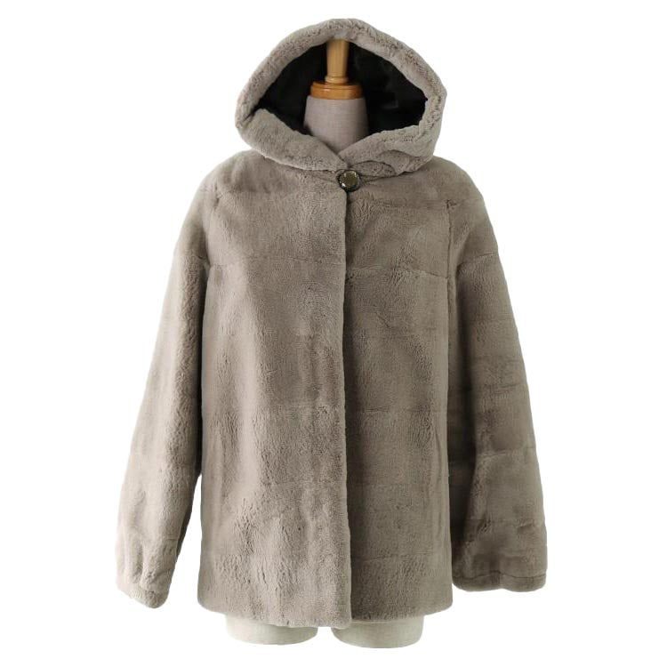 【訳あり】レッキスハーフコートフード付きレディースグレージュMサイズ(No.1100-1