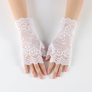 夏のレディースショートレースハーフフィンガーレース日焼け止め手袋指なし儀式結婚式の装飾手袋