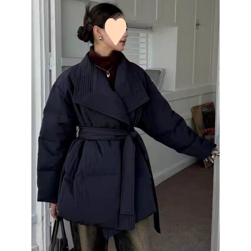 気品大開襟ダウンジャケット羽織紐ミディアムスリム保温コート女