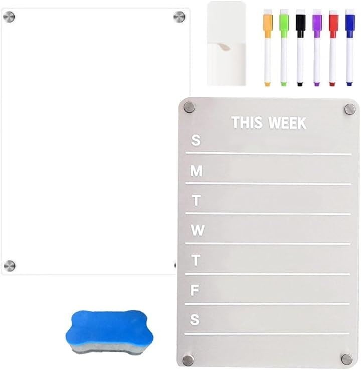 書いても映えるクリアボードホワイトボード マグネット カレンダー 30x40 透明 予定表 子供 家族 オフィス メモ(クリア＋週間)