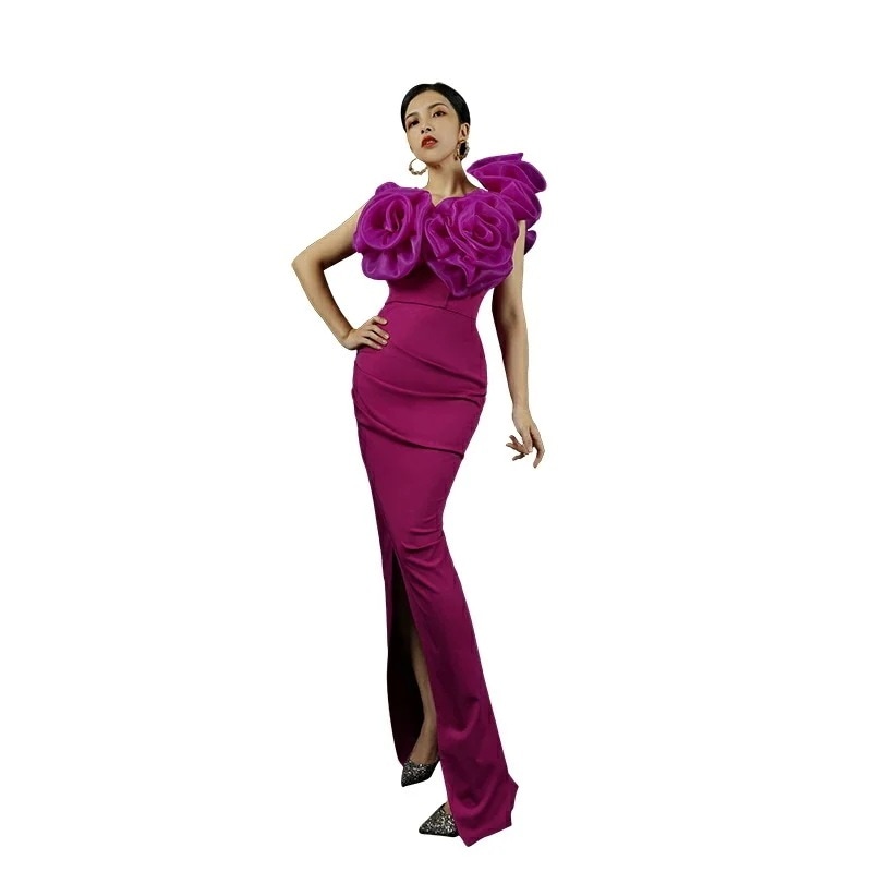 カラードレス ファスナー パーティードレス パープル スリット フォーマルドレス ロングドレス マーメイドドレス 結婚式 二次会 発表会 花嫁 ウェディングドレス ゲストドレス ブライダル ウエディン