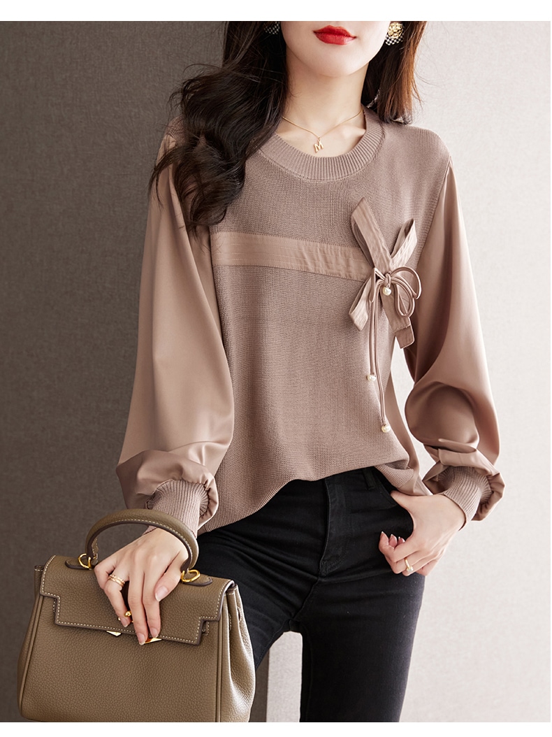 レディース ニット プルオーバー ラウンドネック ステッチ ボトム シャツ 秋 ルーズ アウターウェア 万能 トップス ブラック ピンク M L XL XXL トップス 袖あり かわいい 大人可愛い