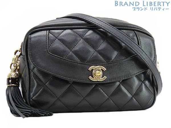 激レア超美品シャネルダイアナフラップマトラッセフリンジタッセル付きチェーンショルダーバッグブラックゴールド金具ラムスキ