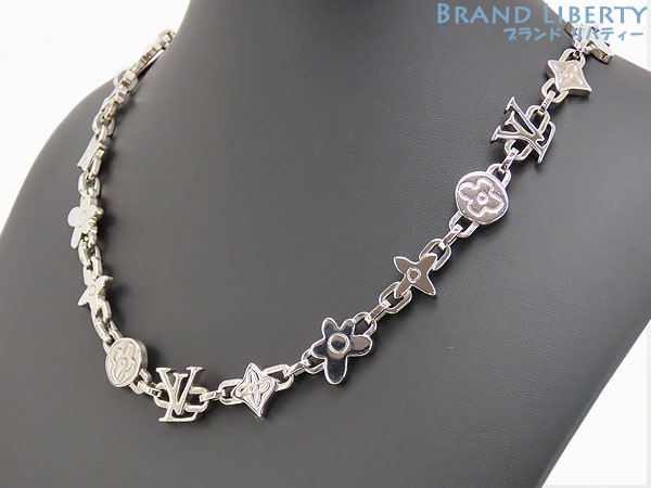 レア美品ルイヴィトンネックレスモノグラムクラギーチョーカーシルバーメタルM01880