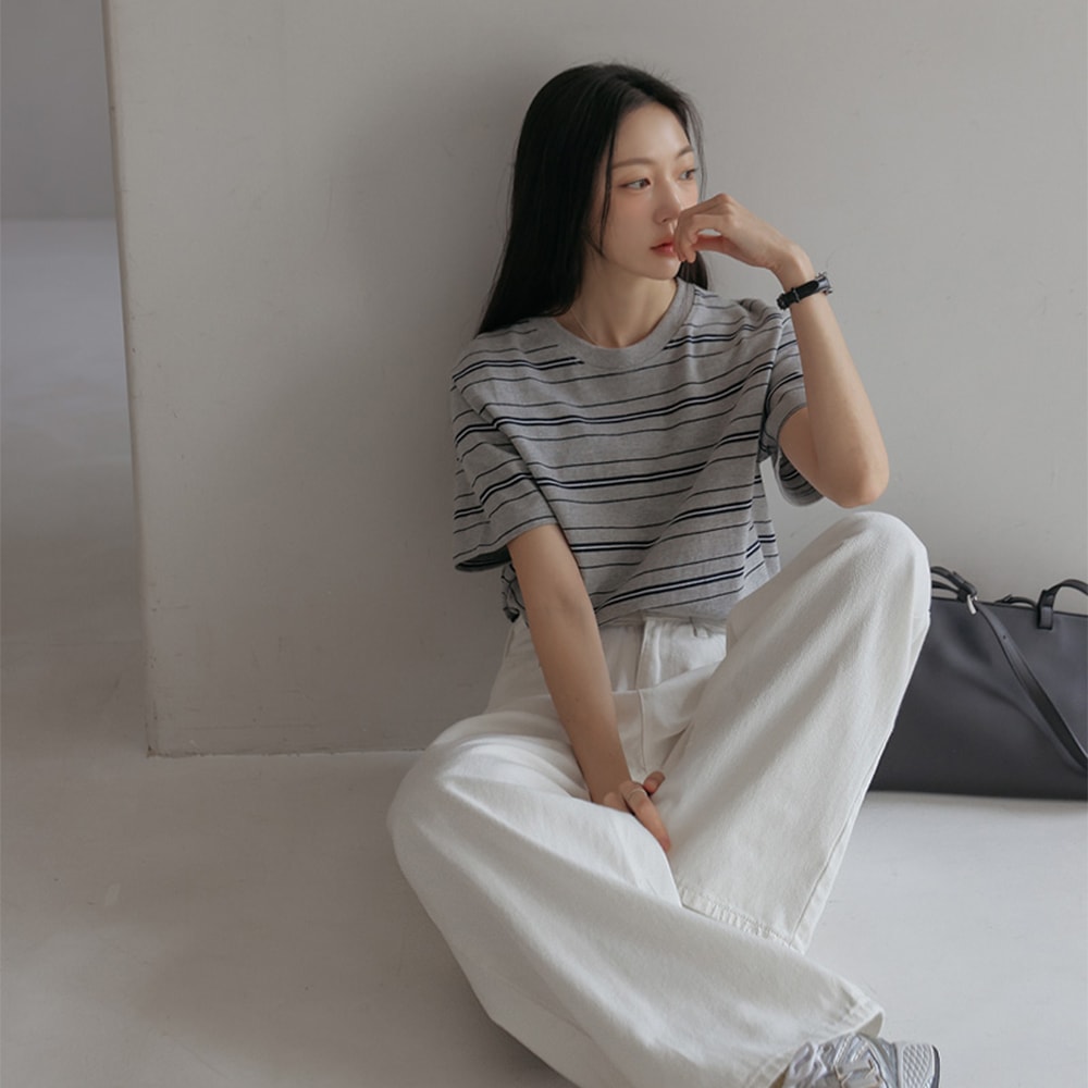 デイブンコットンラウンドストライプ1/2ティー 4,853円