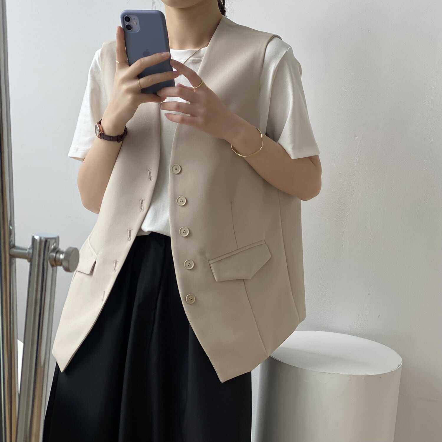 トップス ベスト ノースリーブ パフスリーブ かわいい 大人可愛い きれいめ シンプル カジュアル 大人 おしゃれ お洒落 無地 グレンチェック 春 夏 秋 10代 20代 30代 レディース OL