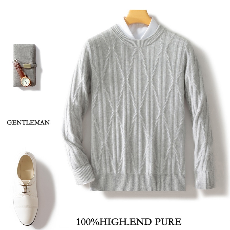 秋冬の快適で柔らかいモチモチ100純ウールの中に七針をかけて重工業のツイストカラーの男性プルオーバーセーター