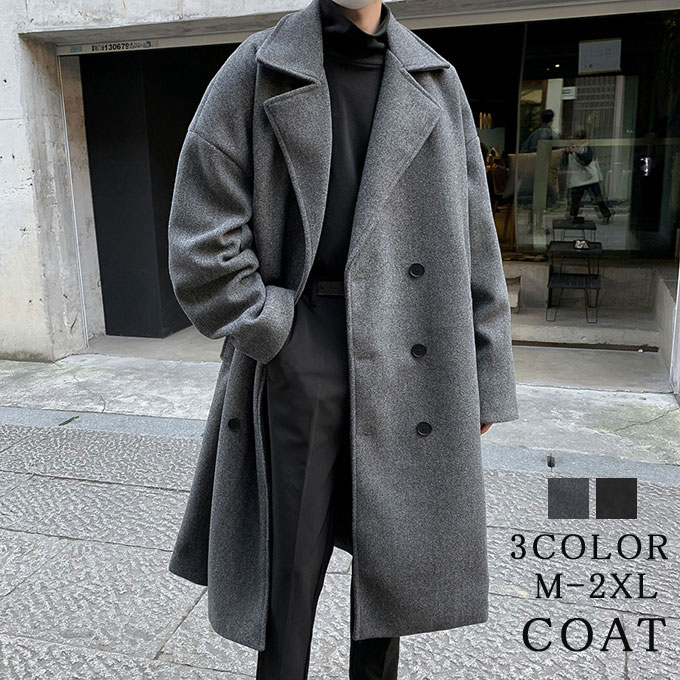 チェスターコート アウター メンズ 冬 冬服 厚手 ロング ベーシック 無地 シンプル メンズ服 メンズコート ロングコート カジュアル アウター ビジネス 通勤 通学 ブラック グレー M L XL