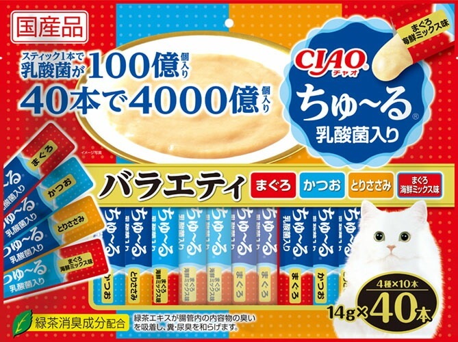 （まとめ買い）CIAO ちゅる 乳酸菌入り バラエティ 14gx40本 猫用おやつ [x3]