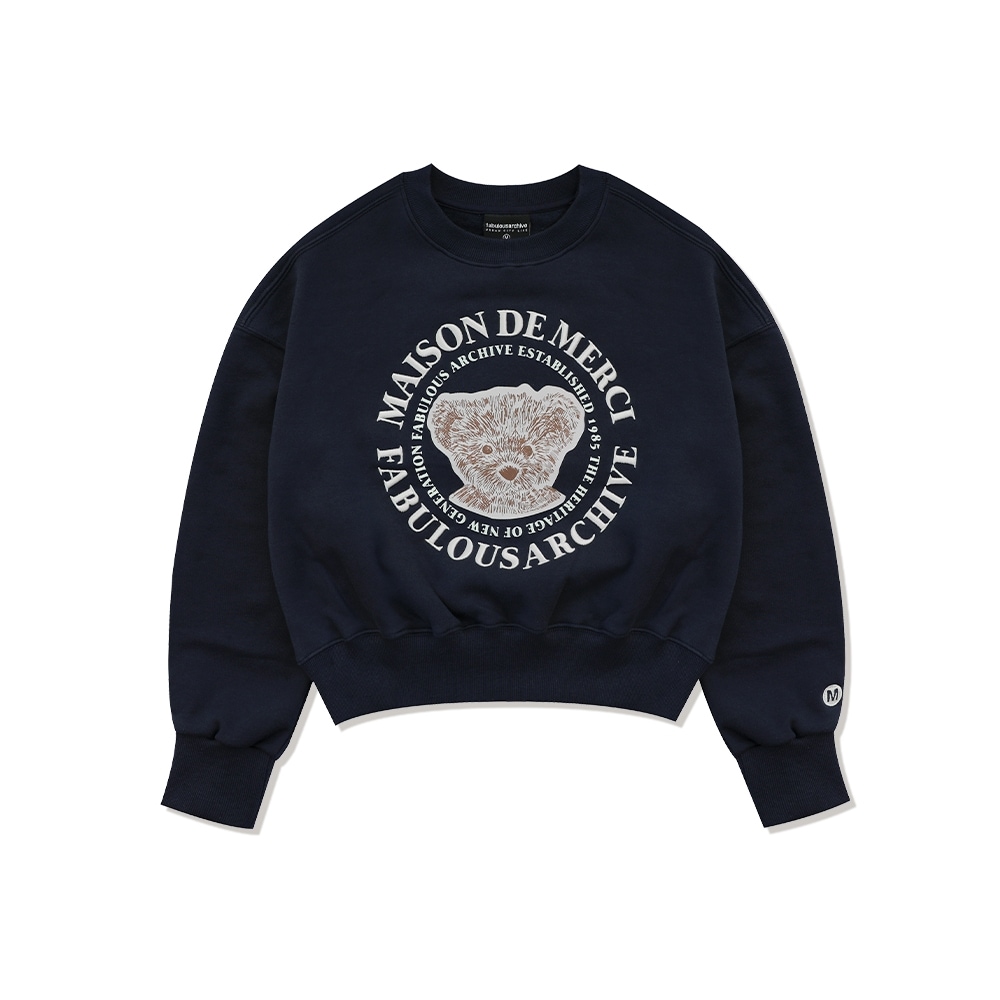 ファビュラスアーカイブ女性用クロップベアフレンズエンボス加工エンボス加工エンボス加工スウェットシャツネイビー (FCB3TS355W)