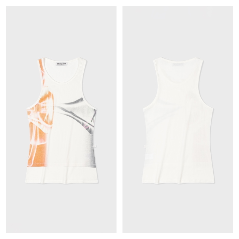 【LOW CLASSIC】 PRINT RIB SLEEVELESS TOP : PINK