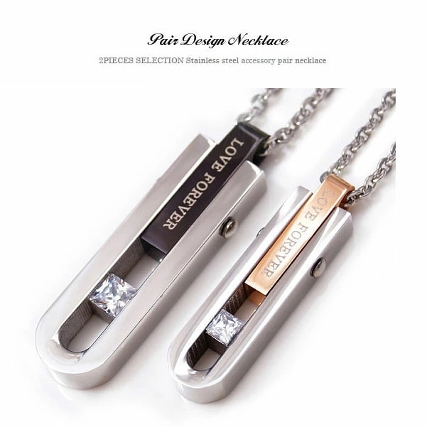 送料無料！ spe0265-pair ペアネックレス 大粒のＣＺが輝く　LOVE FOREVER ペ