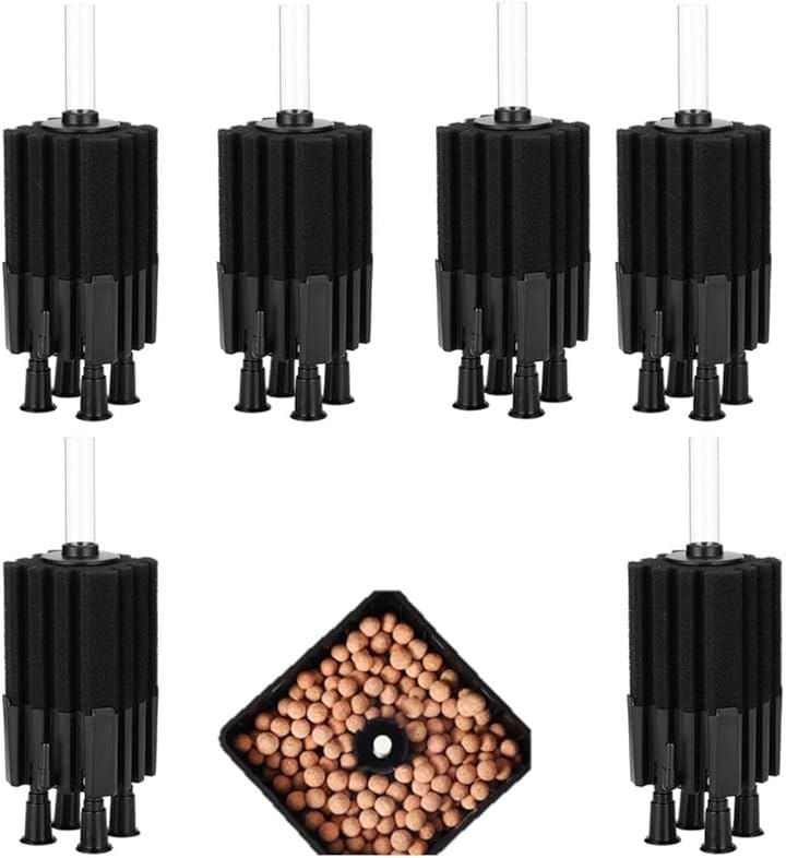 バイオスポンジフィルター 多孔質 ろ材入り 簡単設置 アクアリウム 水槽 ろ過 バクテリア 熱帯魚 金魚 メダカ エビ アロワナ(S 縦型 6個)