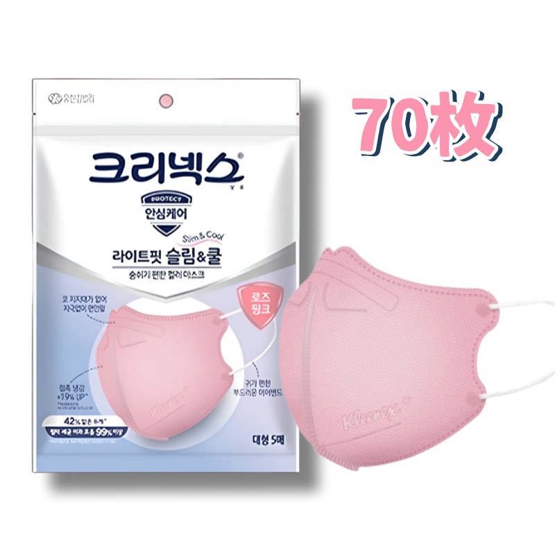 【正規品】ライトフィット スリムアンドクールマスク ピンク 大型 大人用 5枚入*14個 計70枚