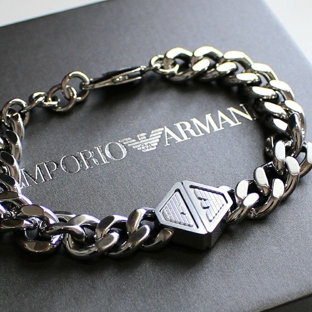 エンポリオアルマーニ ブレスレット ユニセックス メンズ レディース ステンレス シルバー ロゴ チェーンブレス 大人 おしゃれ ブランドアクセサリー ペア対応 誕生日 プレゼント ギフト EGS31